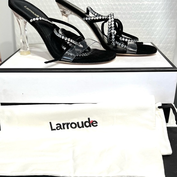 NEW Larroude Gloria Disco Sandal In Black Suede and Vinyl Size 6 - Picture 10 of 10